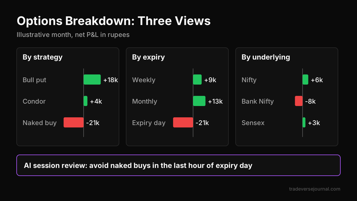 Tradeverse options performance breakdown by strategy expiry and underlying